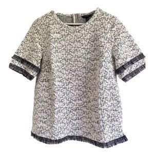 Banana Republic Knit Top Tweed Fringe Short Sleeve Medium